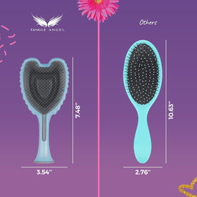 Ergonomic two-tone pink and blue handle of Tangle Angel for comfortable grip