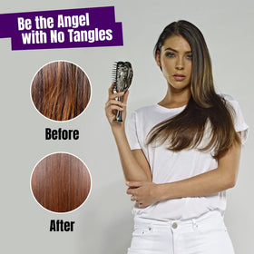 Tangle Angel memory-flex bristles gently untangle while massaging the scalp