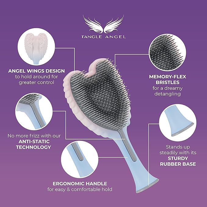 Tangle Angel water-resistant brush ideal for wet detangling in shower.