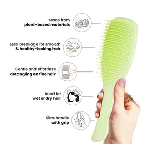 Tangle Teezer Matcha Green soft-flex teeth closeup, reducing breakage on fine hair.
