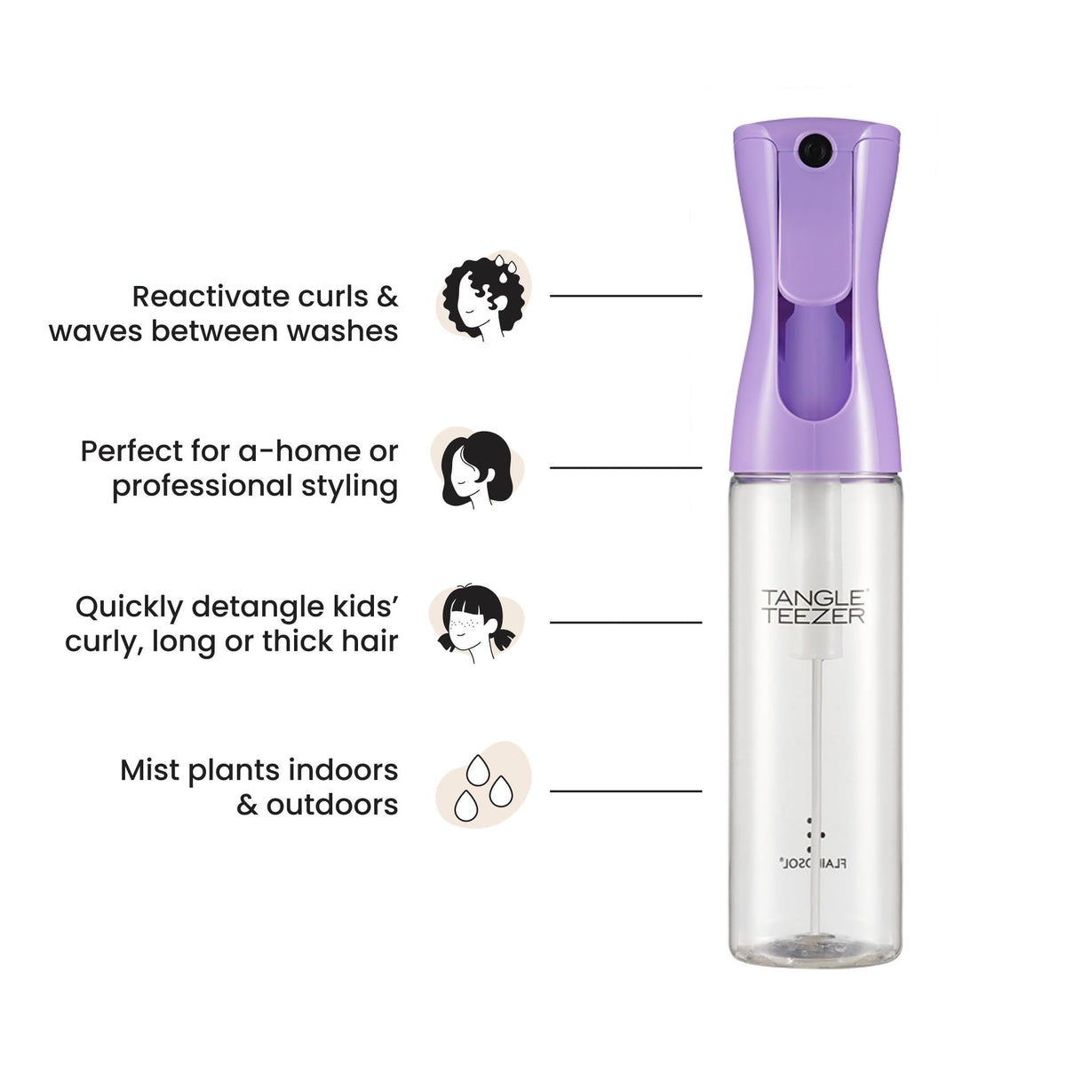 Tangle Teezer refillable bottle in lilac color for sustainable styling.