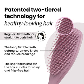 Tangle Teezer two-tier teeth close-up showing gentler detangling and less breakage.