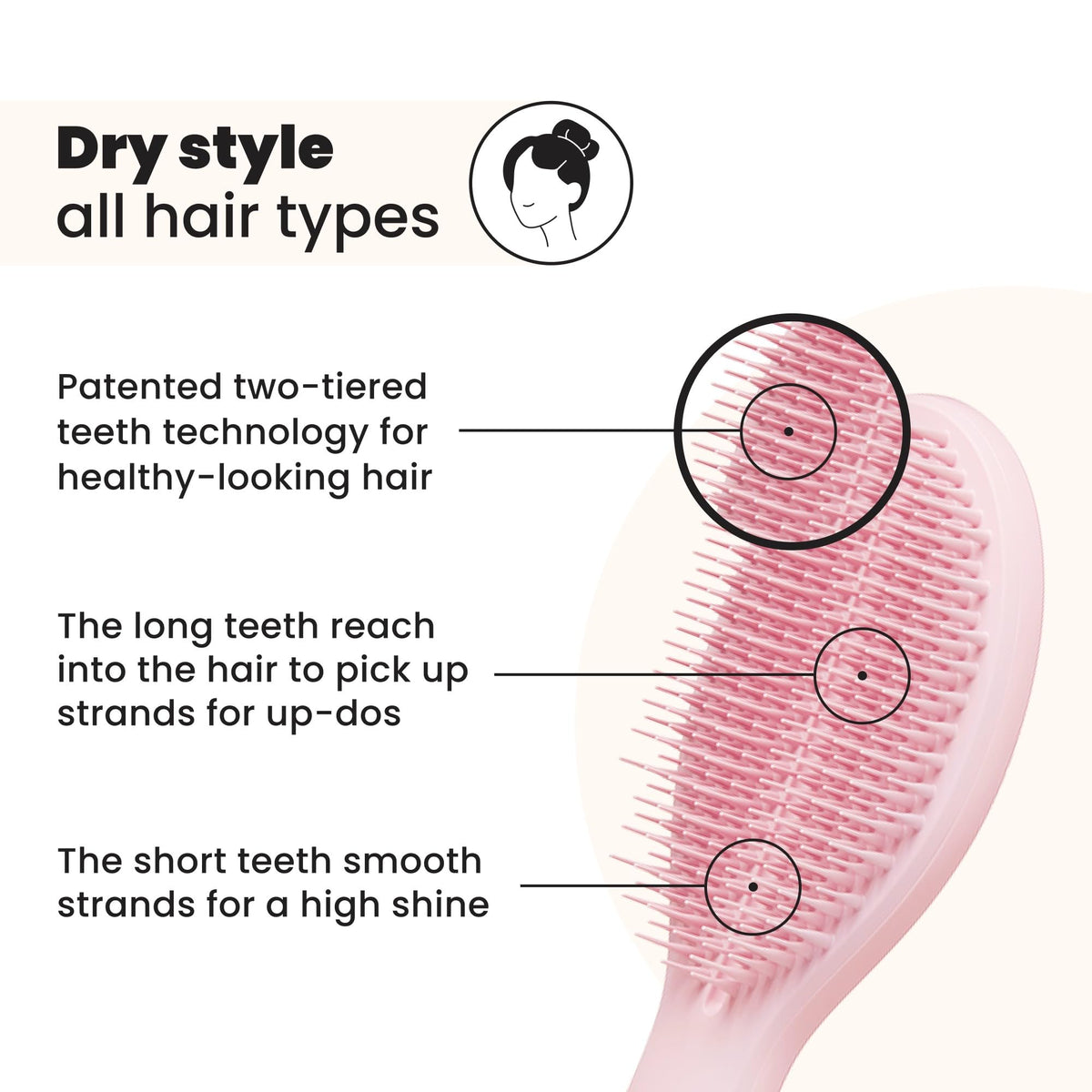 Tangle Teezer Ultimate Styler finishing brush creates sleek, glossy looks on all hair types.