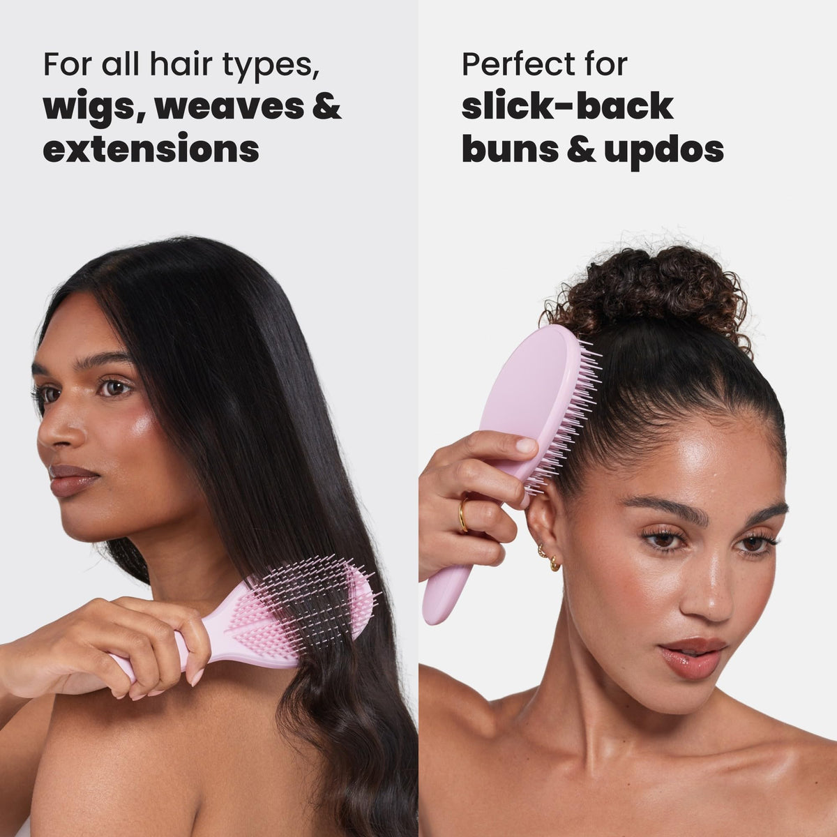 Tangle Teezer Ultimate Styler long teeth detangle while short teeth smooth for shine.