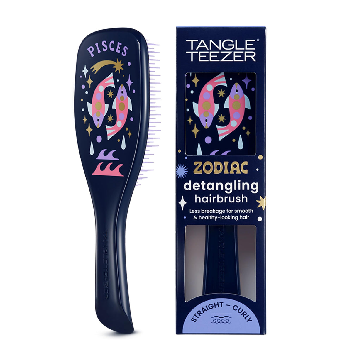 Tangle Teezer Zodiac Pisces artwork hairbrush for gentle detangling and signature style.