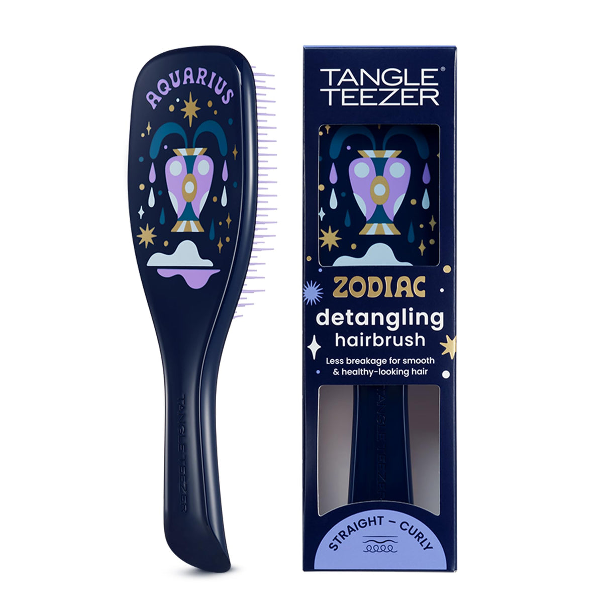 Tangle Teezer Aquarius zodiac detangler in design for knot-free grooming.