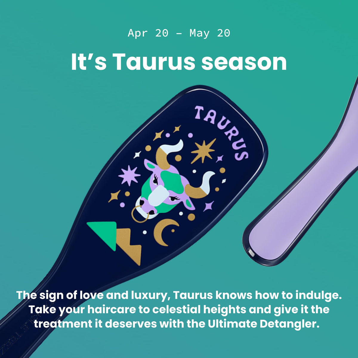 Tangle Teezer Taurus Zodiac Ultimate Detangler in shower distributing conditioner.