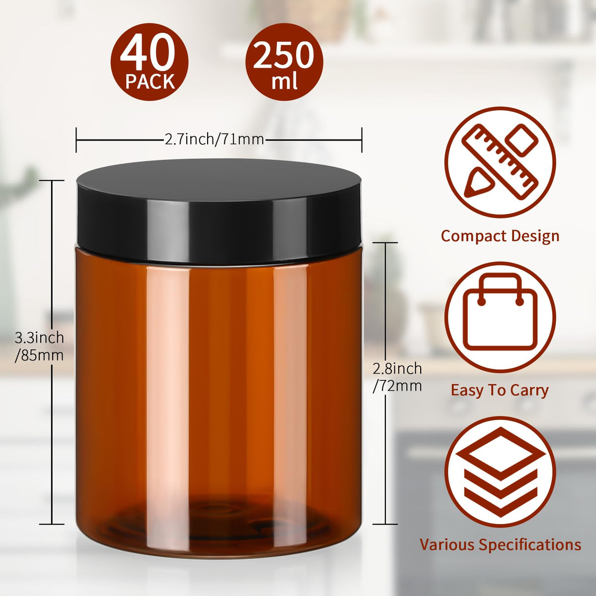 Tanlade amber jar with gasket, secure liquid containment for lotions.