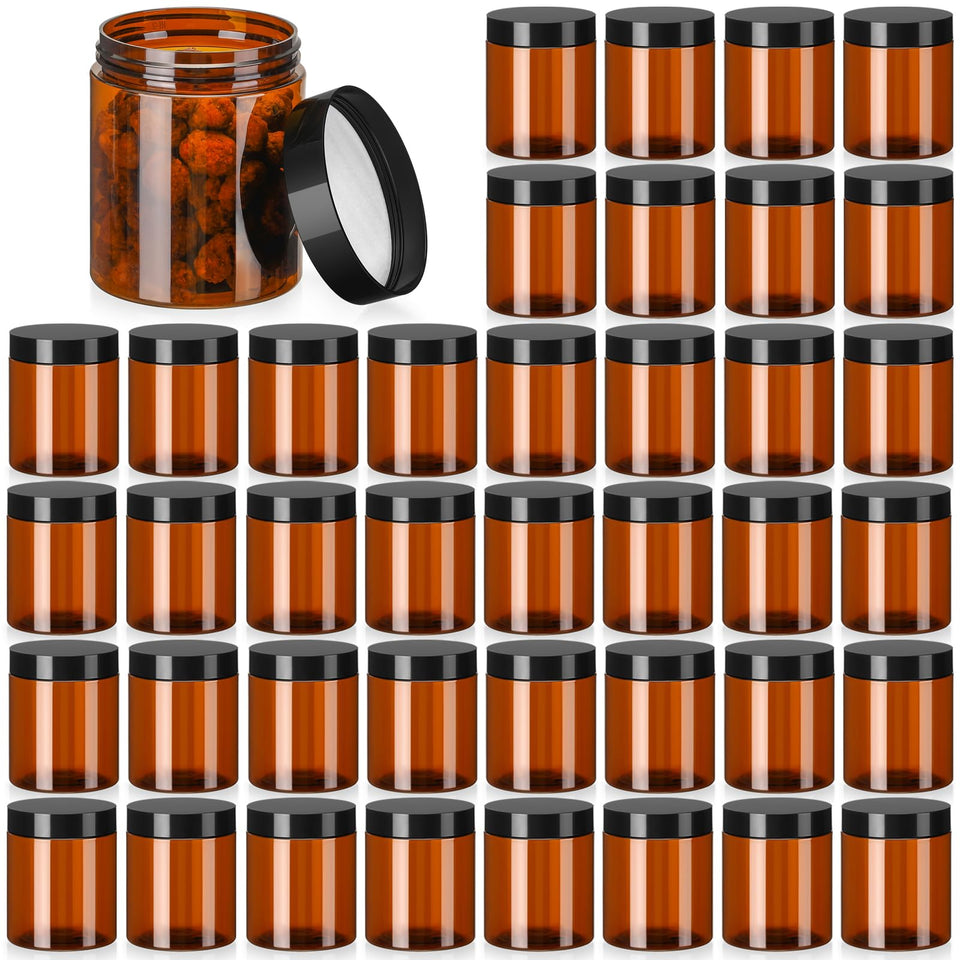 Tanlade amber 8oz jar with lid seal, durable cosmetic storage for travel.