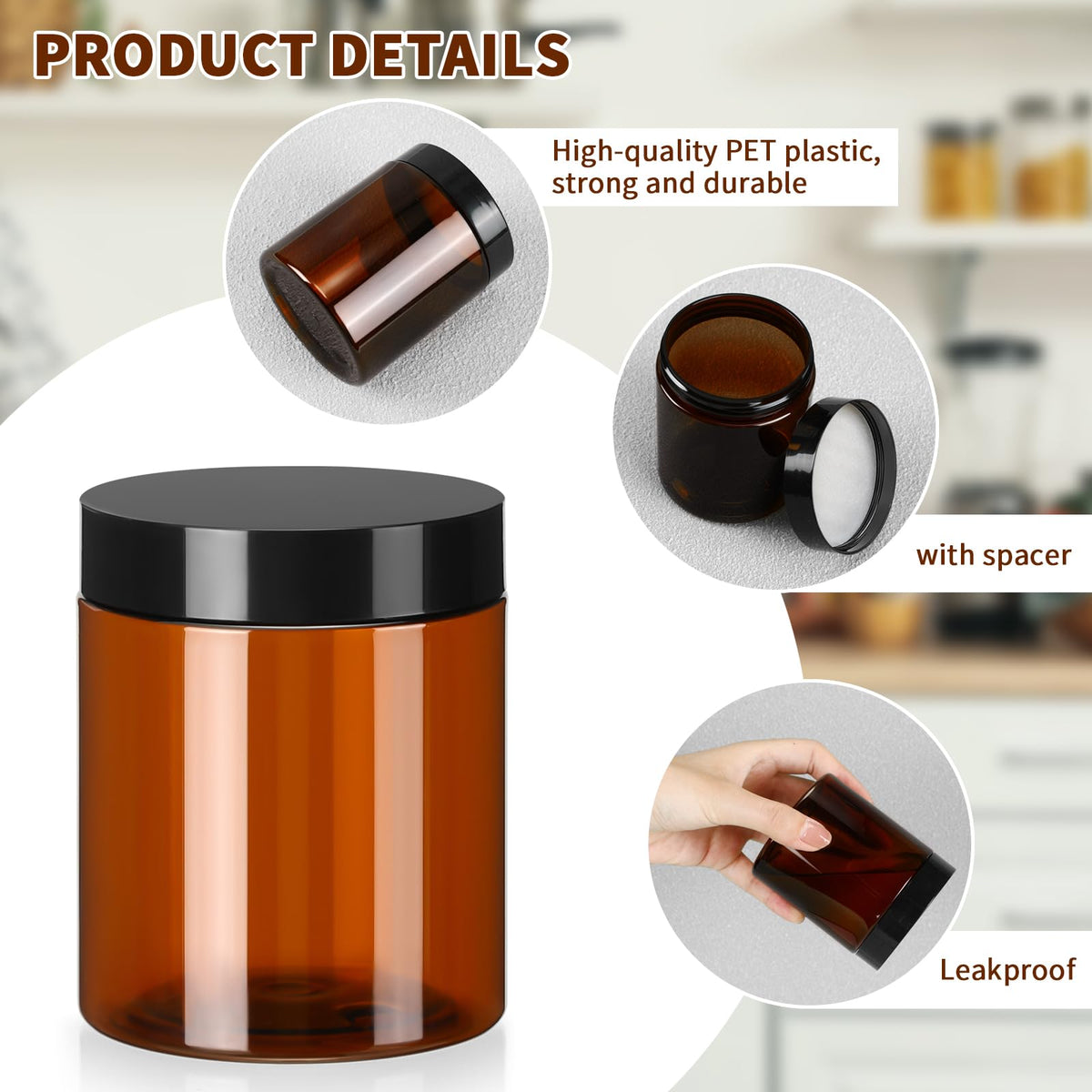 Tanlade amber 8oz jar open-cap design for easy daily use.