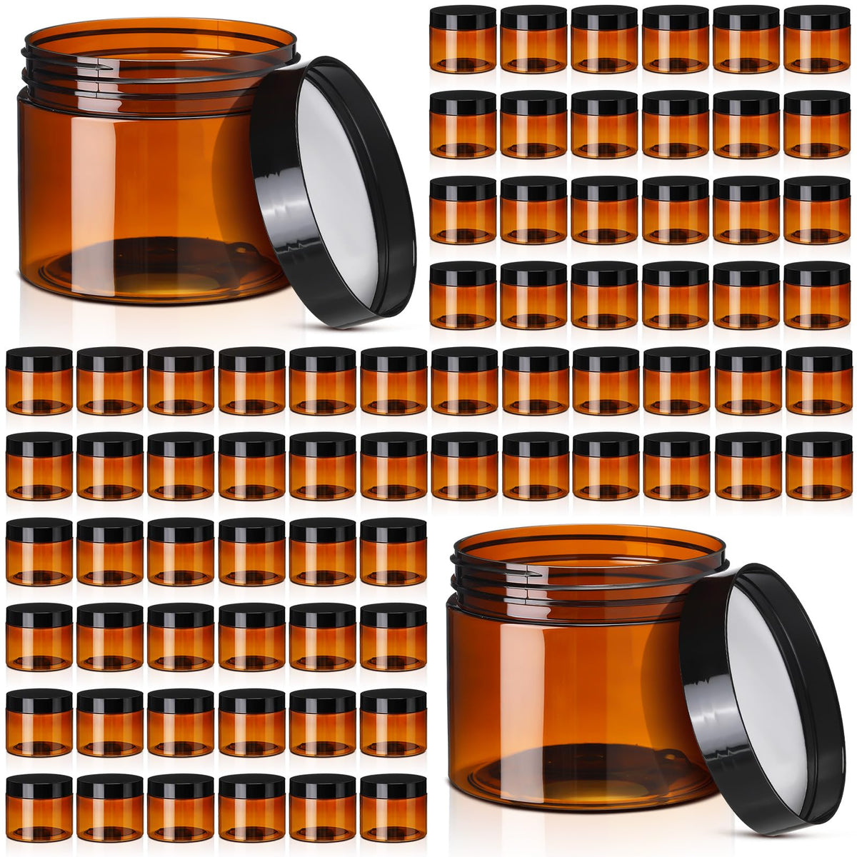 Tanlade 2 oz amber plastic jar with lid for secure, portable storage.