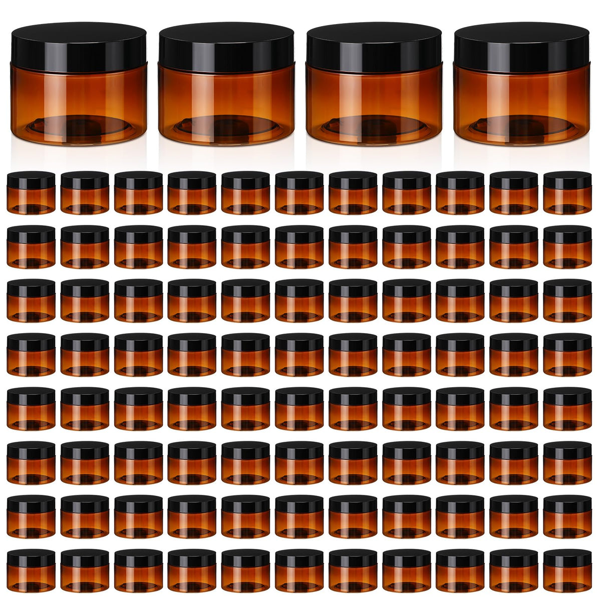 Tanlade amber plastic jar with lid, 4oz, ideal for creams and travel storage.