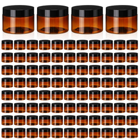 Tanlade amber plastic jar with lid, 4oz, ideal for creams and travel storage.
