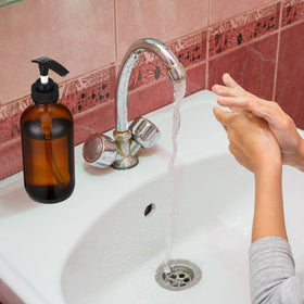 Tanlade bathroom/kitchen display helps elevate organization with stylish amber glass.