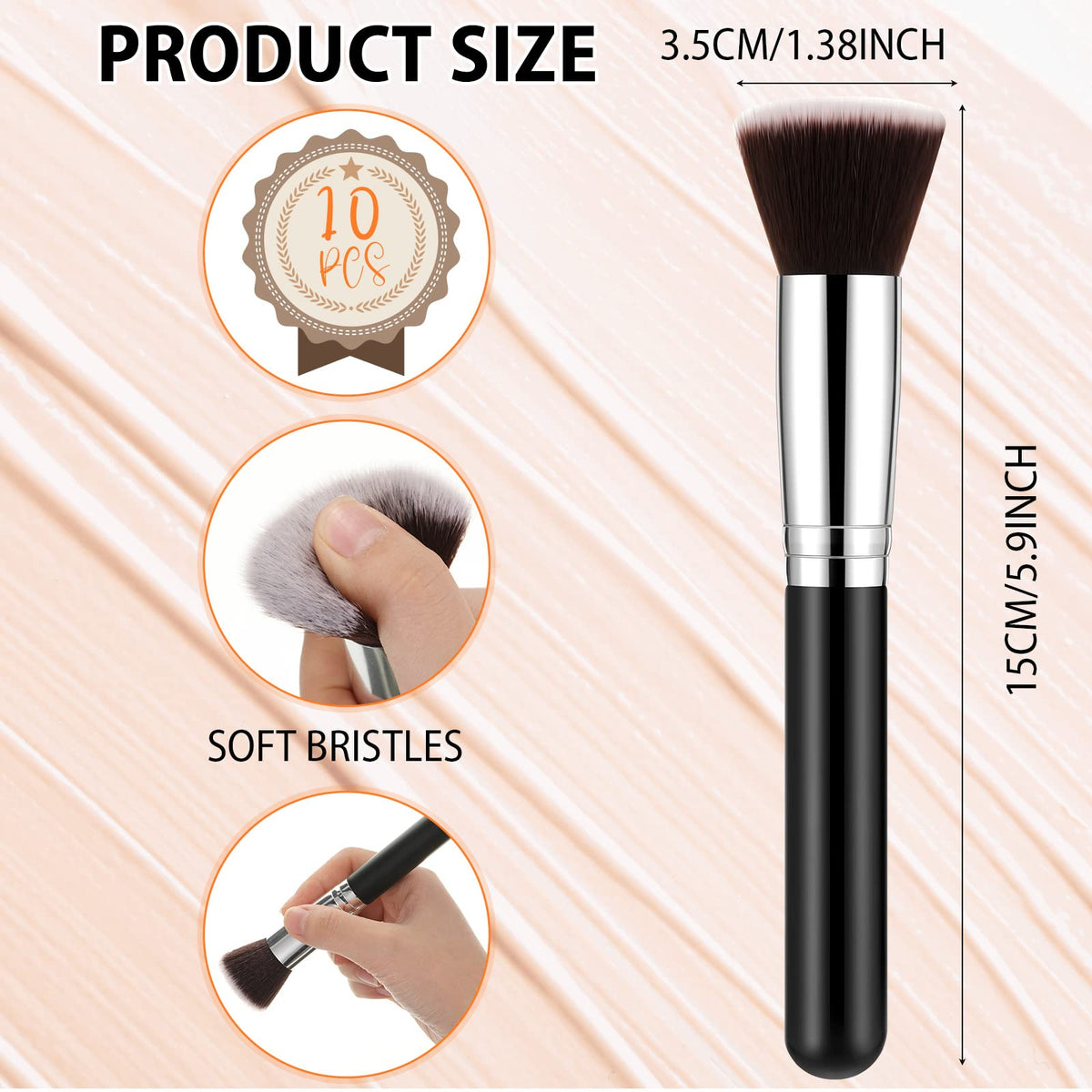 Tanlade flat-top brush applying liquid foundation for even coverage