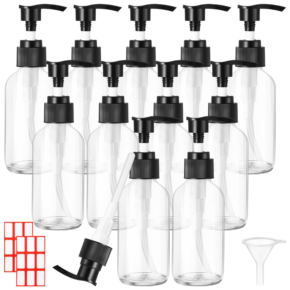Tanlade glass pump bottles 4 oz travel set with leakproof pumps for spill-free on-the-go care.