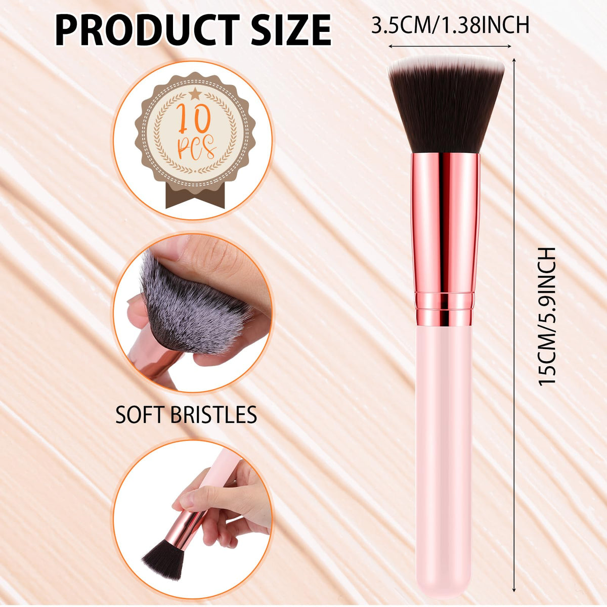 Tanlade pink-handle foundation brush in use for a pore-free finish.