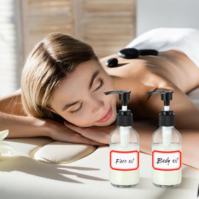 Tanlade pump bottles with included funnel simplify transferring products.
