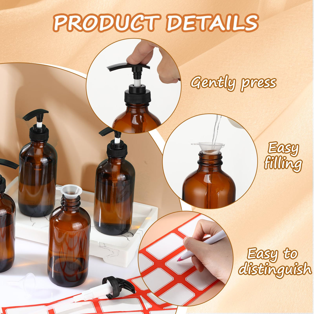 Tanlade transparent funnels help refill without spills.