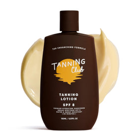 Tanning Club SPF 8 lotion bottle ready for outdoor sun care hydration