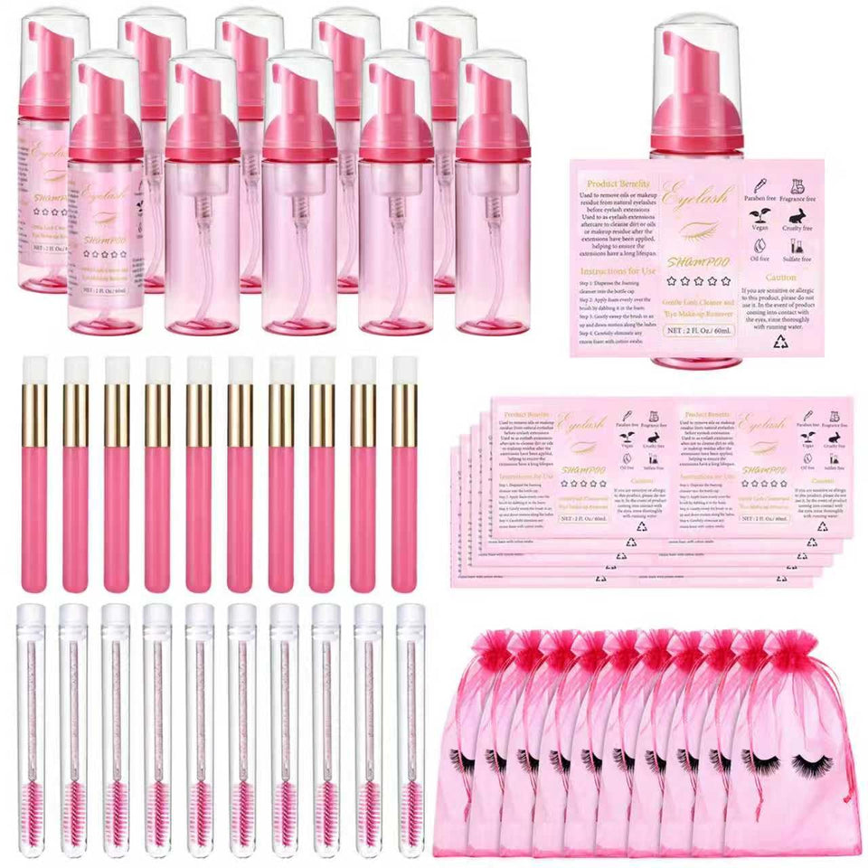 Tannova Rose Red 50-piece lash kit packaging shows convenient at-home aftercare bundle for easy lash upkeep.