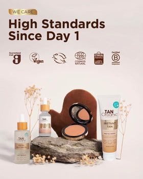 TanOrganic Self Tanning Oil packaging highlights eco-certified, vegan credentials