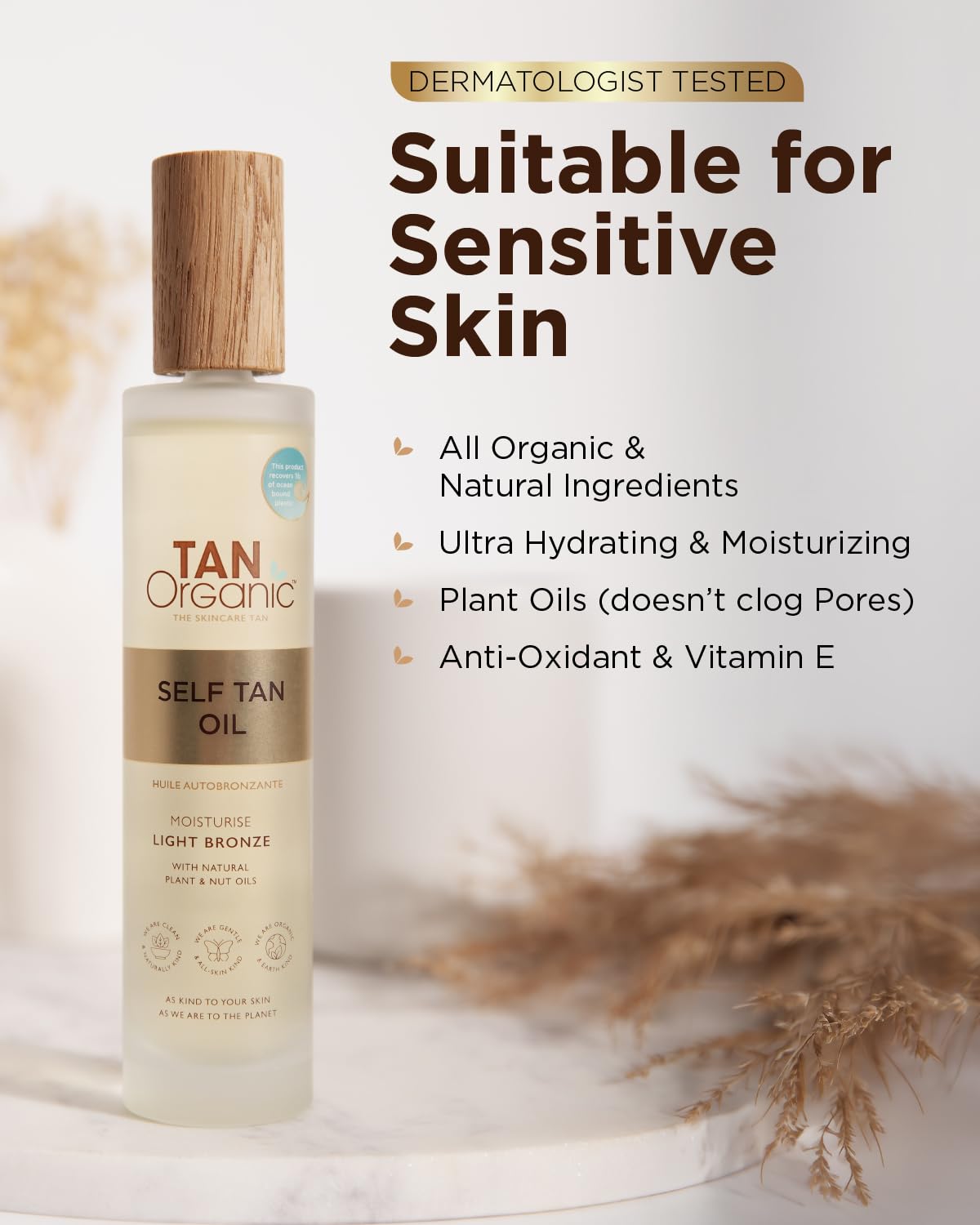 TanOrganic Self Tanning Oil swatch on skin reveals natural tone