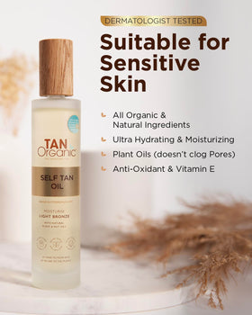 TanOrganic Self Tanning Oil swatch on skin reveals natural tone