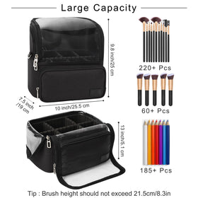 TANTO extra-large makeup bag accommodates many brushes and cosmetics.