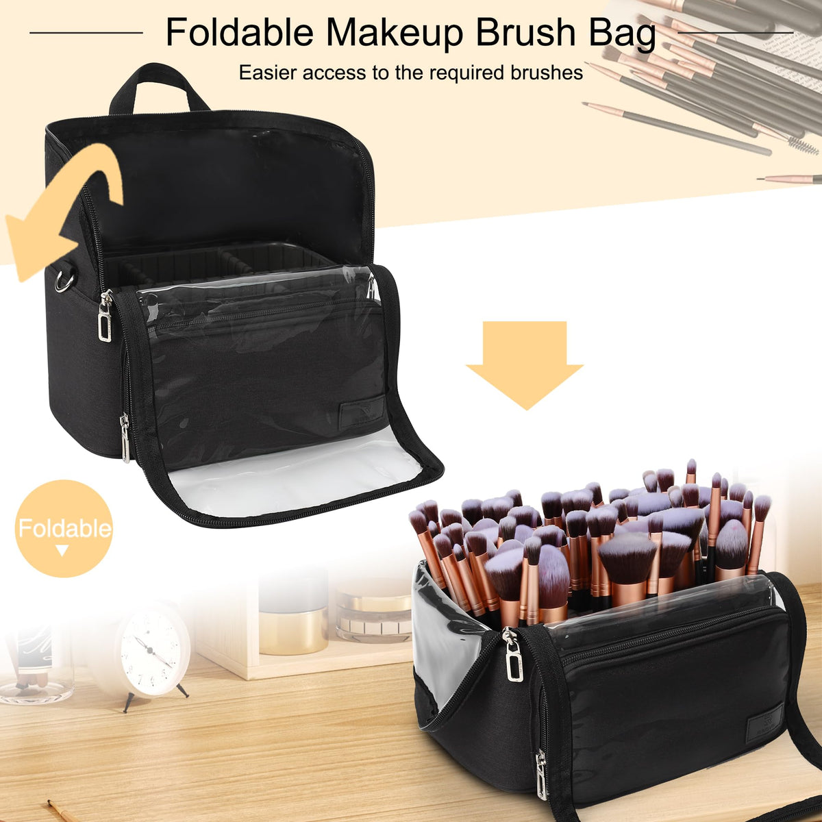 TANTO foldable makeup brush case saves space for travel and storage.