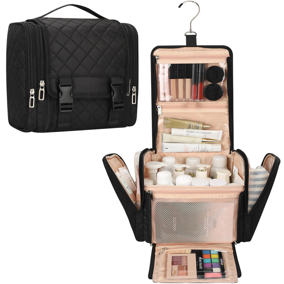 TANTO hanging toiletry bag showing spacious capacity for travel essentials.