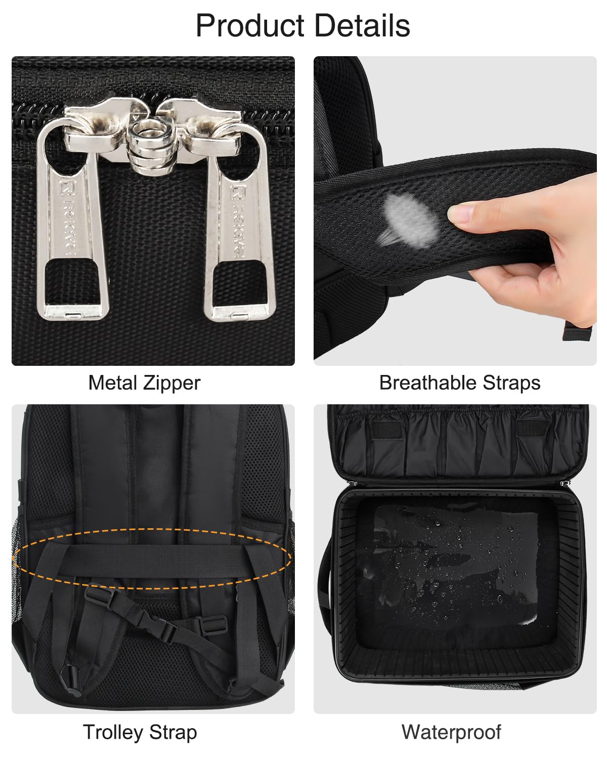 TANTO makeup backpack locking zipper protects items during transit.