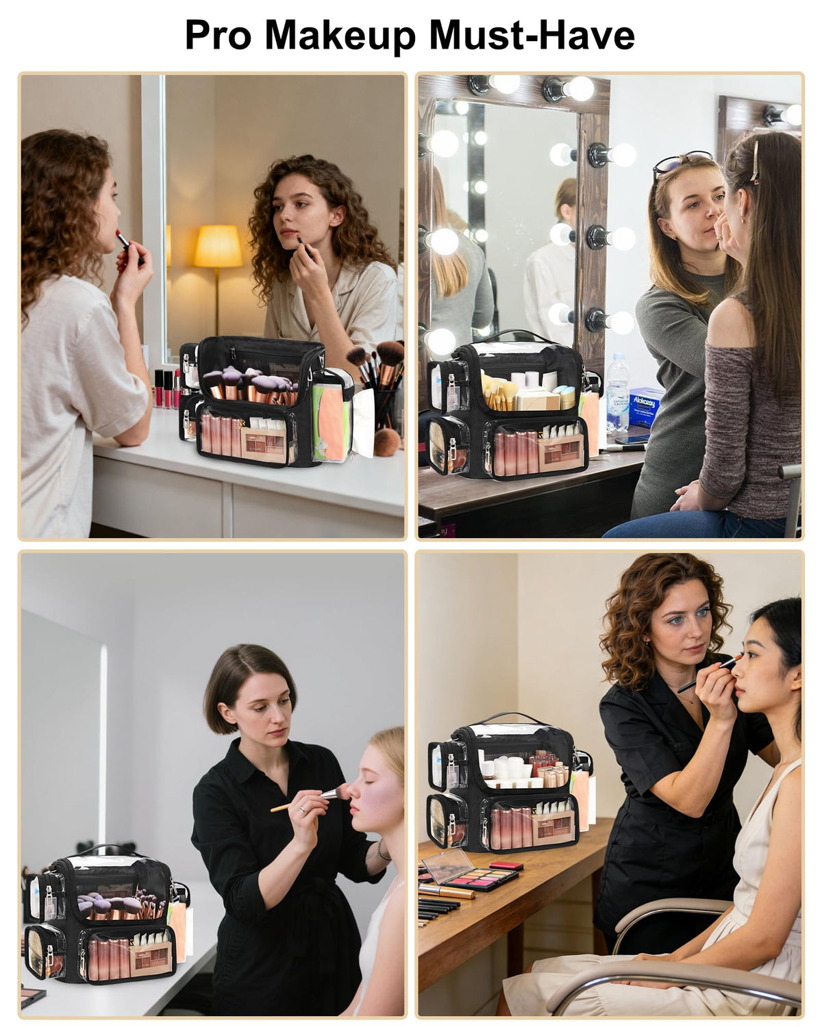 TANTO clear compartments help organize on-the-go makeup tools.