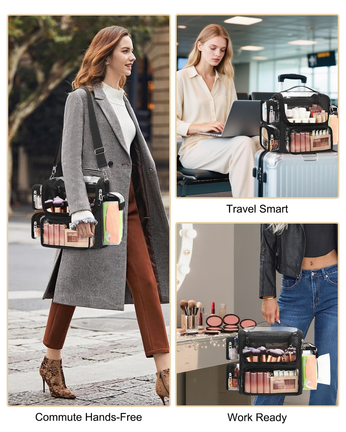 TANTO large capacity makeup case fits brushes, palettes, sponges, and more.