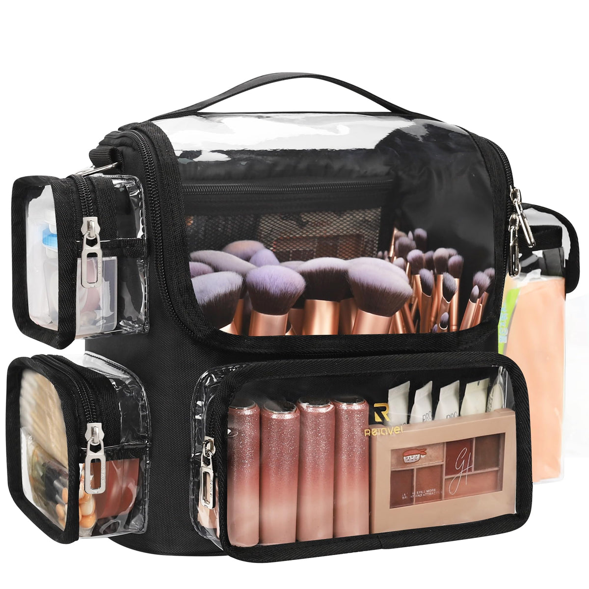 TANTO makeup bag with see-through design for quick access on set.