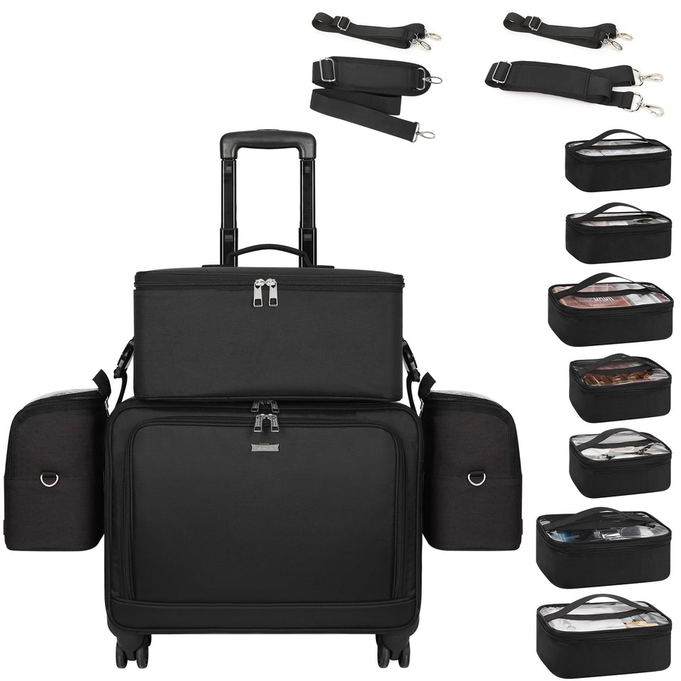 TANTO rolling makeup train case with wheels for smooth transport