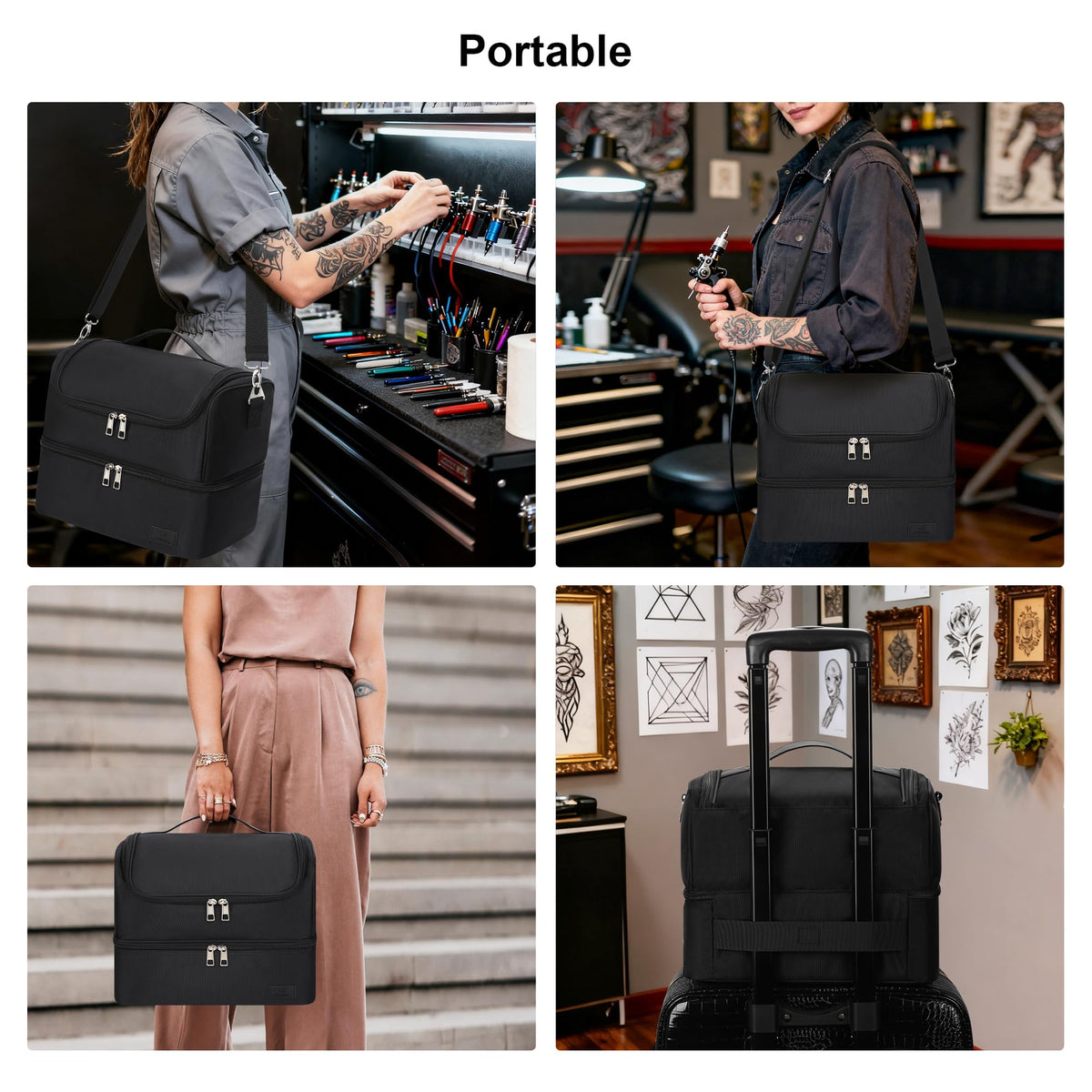 Back luggage strap makes it easy to slide over a suitcase handle.