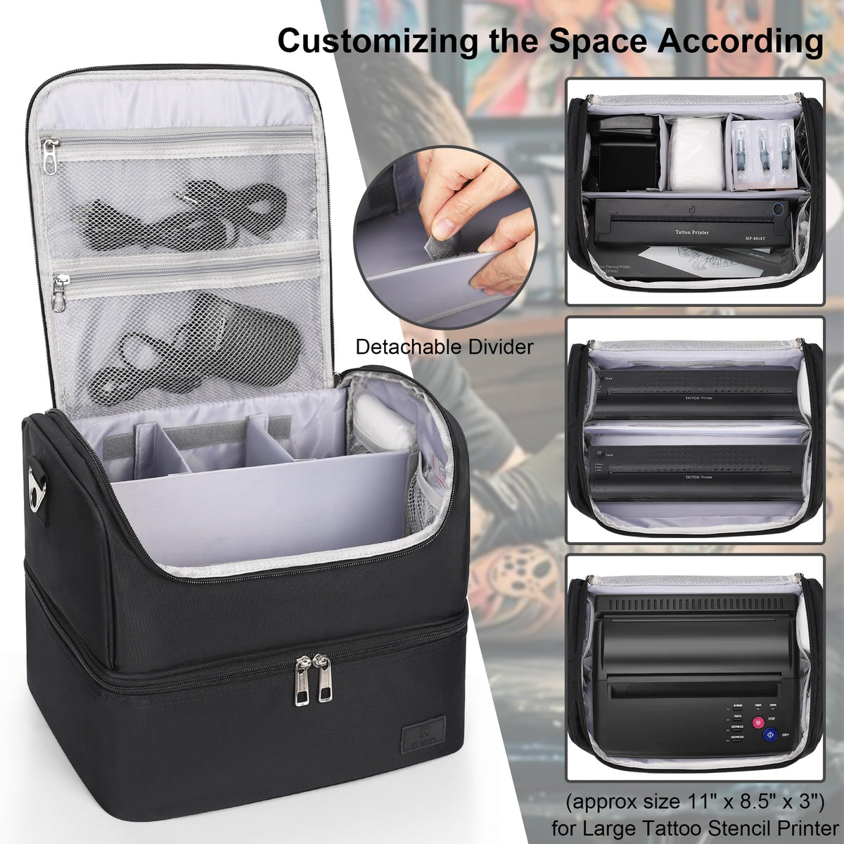TANTO travel case second layer grid with sponge padding for stable ink storage.