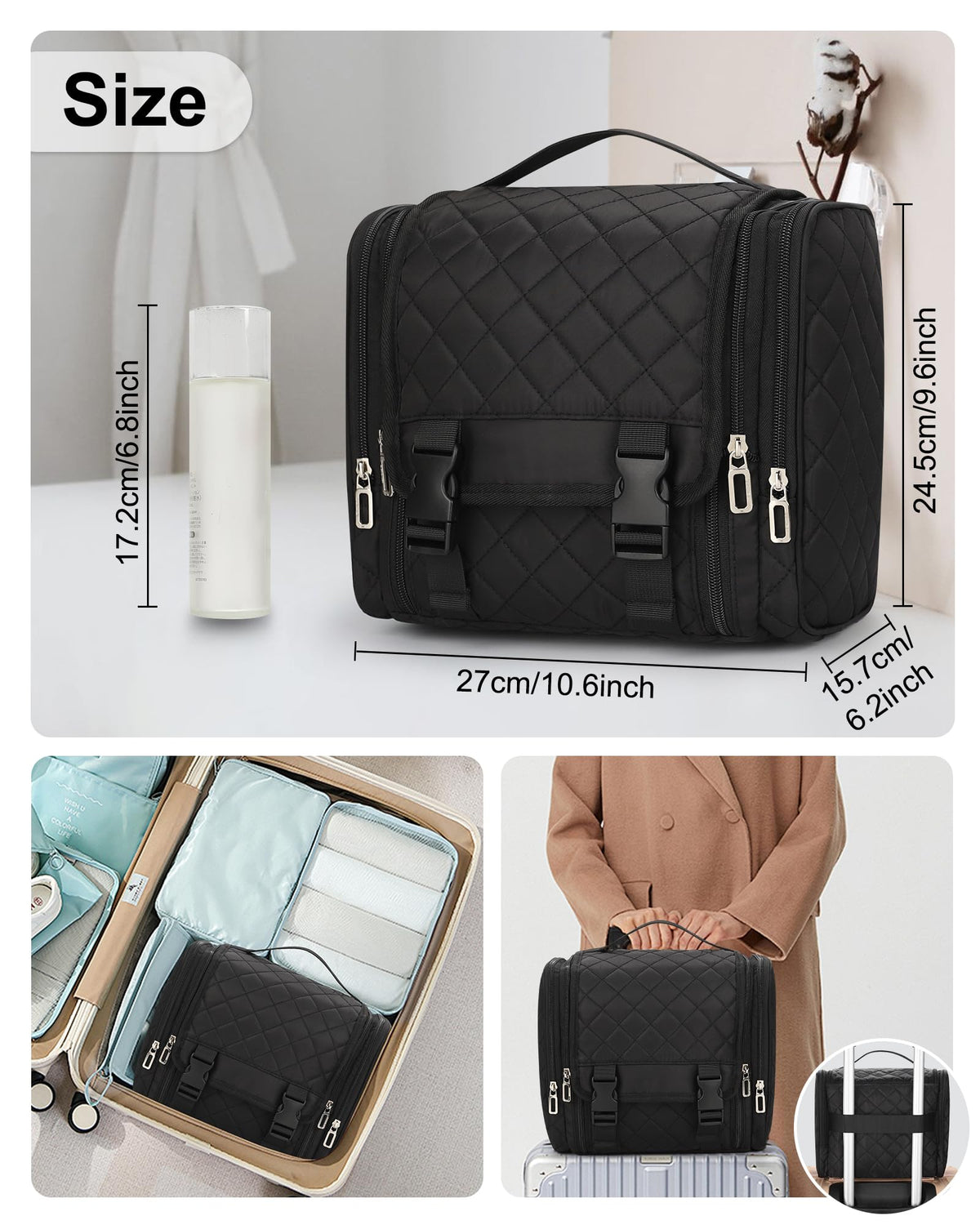 Durable nylon fabric with quilted finish on TANTO toiletry bag.