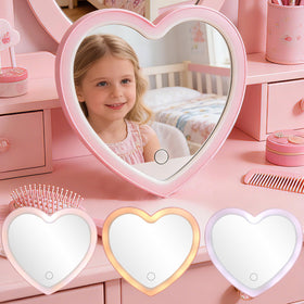 Taolivingmart pink heart makeup mirror closed for compact storage and safe play.