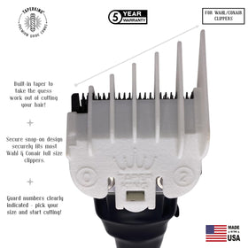 Secure snap-on design by Taper King fits most full-size clippers.