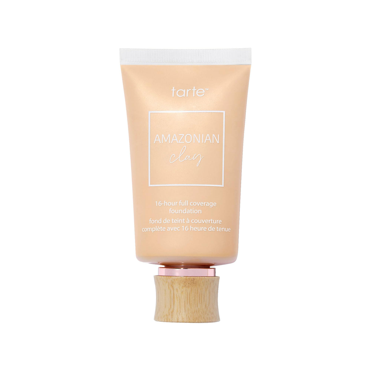 tarte Amazonian clay foundation bottle close-up showing matte full-coverage potential