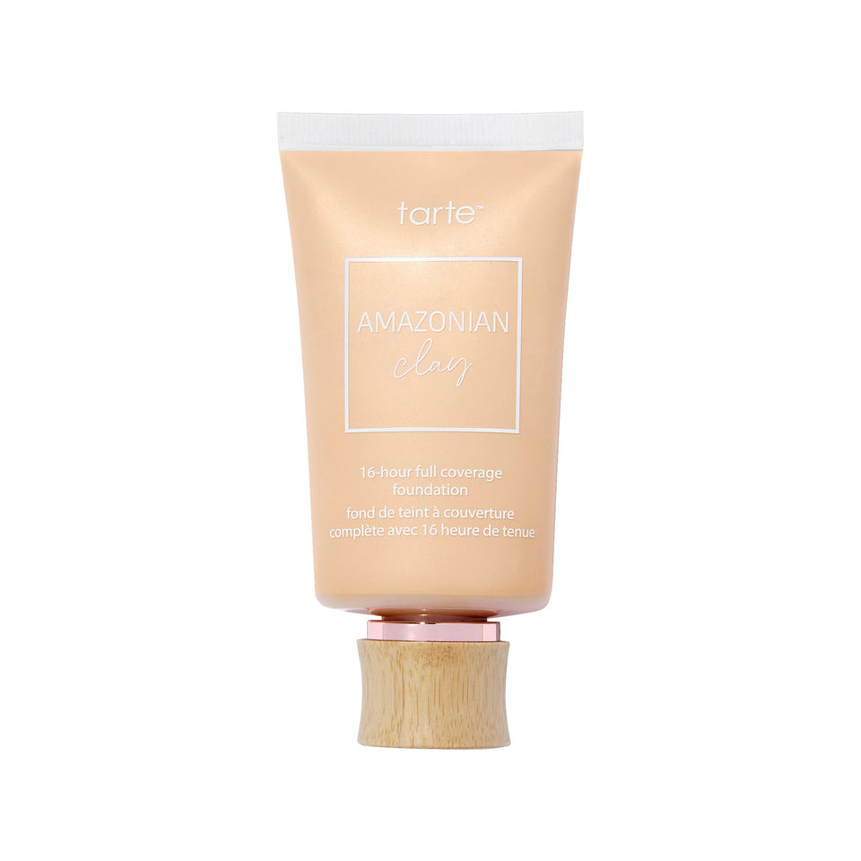 tarte Amazonian clay foundation bottle close-up showing matte full-coverage potential