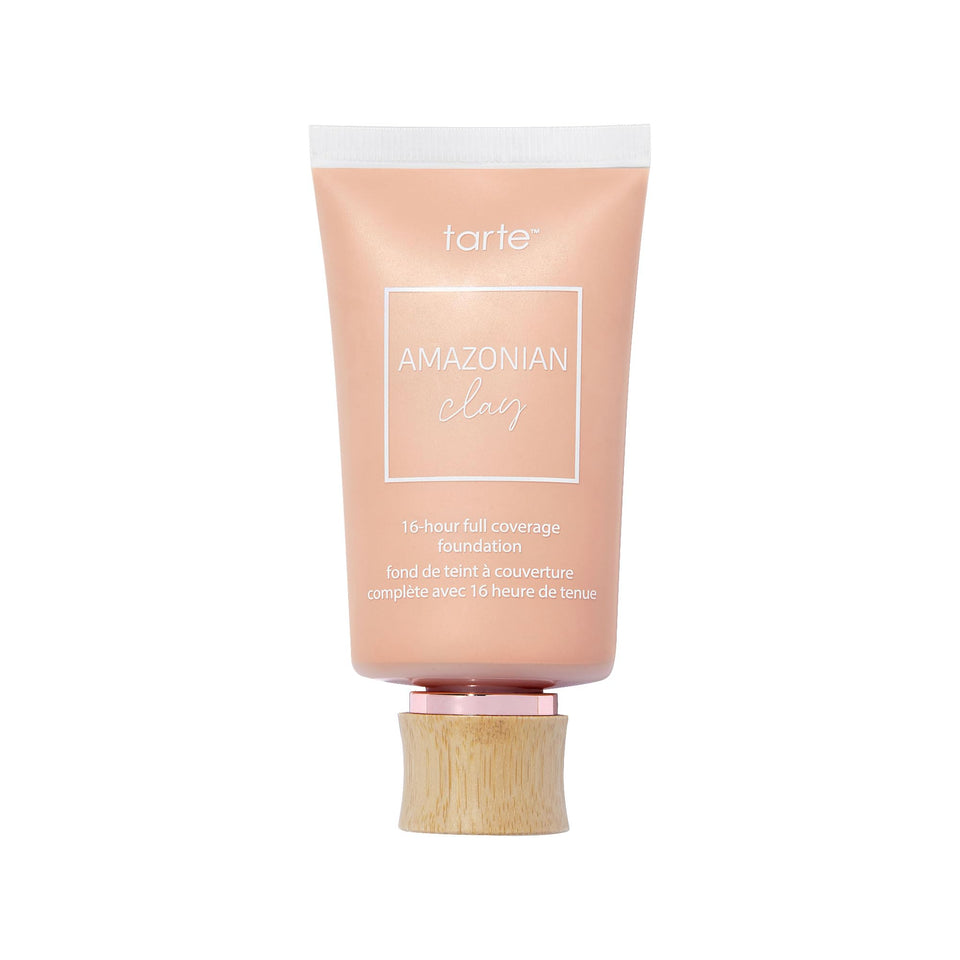 Tarte Amazonian Clay 16-Hour Foundation bottle closeup showing full-coverage formula.