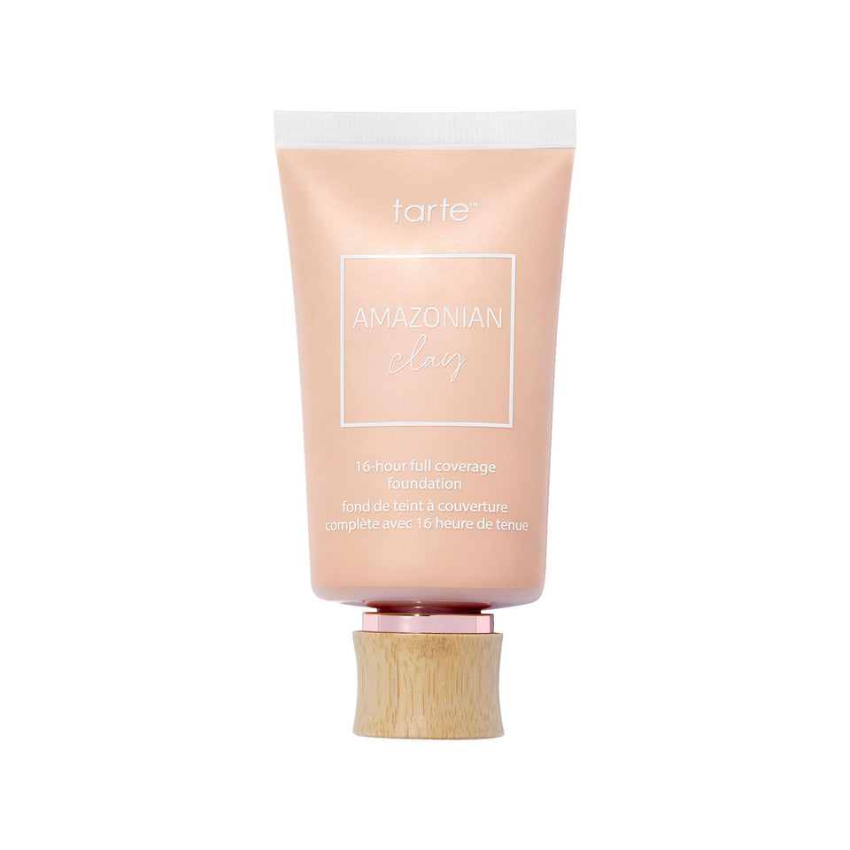 tarte Amazonian clay foundation packaging shows full-size bottle for long-lasting coverage.