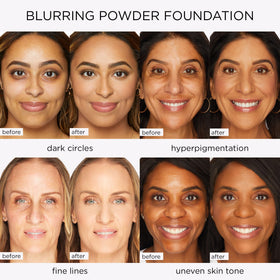 tarte Amazonian clay blurring powder foundation compact open shows lightweight texture for all-day wear