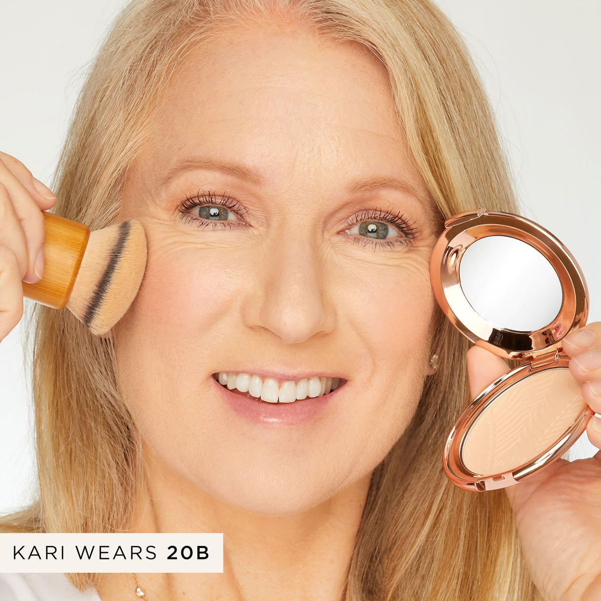 tarte blurring powder soft-focus finish on cheek area.
