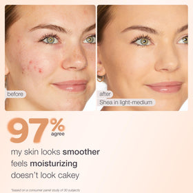 tarte BB blur tinted moisturizer application on cheek demonstrates even skin tone and a soft blur