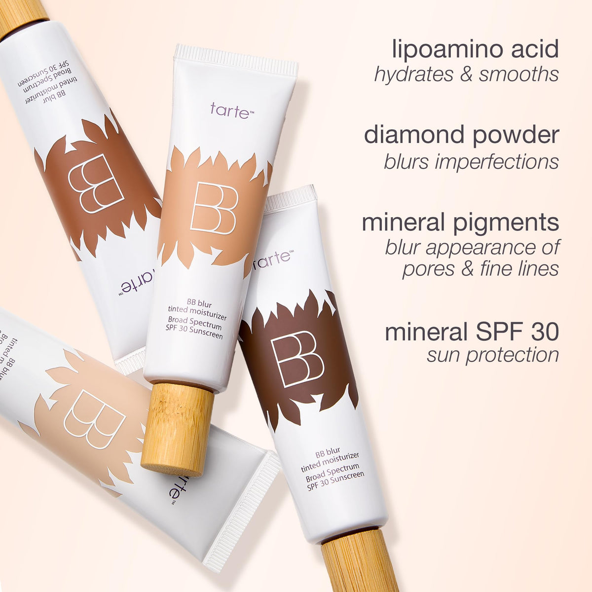tarte BB blur tinted moisturizer SPF 30 label signals broad spectrum protection for daily wear