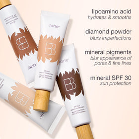 tarte BB blur tinted moisturizer SPF 30 label signals broad spectrum protection for daily wear